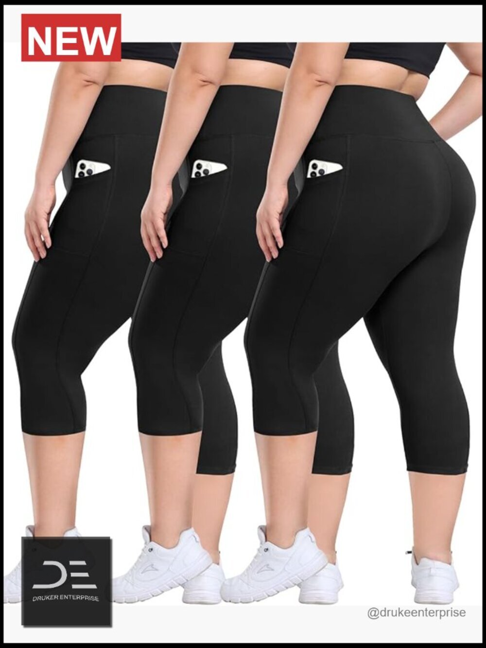 Plus Size Leggings with Pockets - High Waisted Tummy Control Yoga Pants 3 Pack